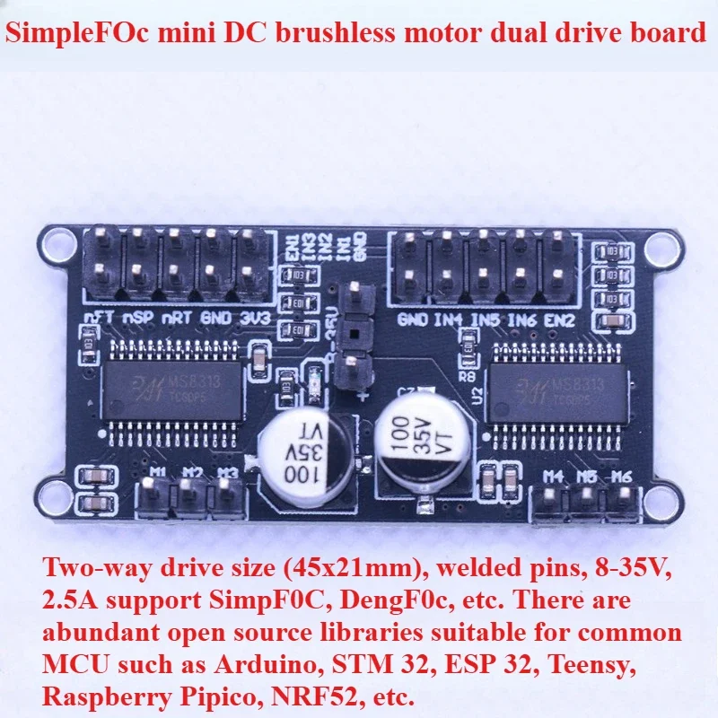 SimpleFOCMini Dual-channel DC Brushless Motor Drive Board FOC Control SVPWM|SPWM Soldered Pin