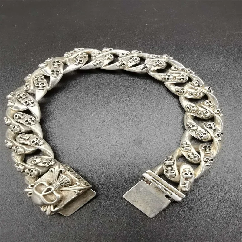 Jiale/hand-made/Tibetan Silver To Ward Off Evil Spirits Antique Do Old Skull Bracelet Men and Women National Style Fashion Gift