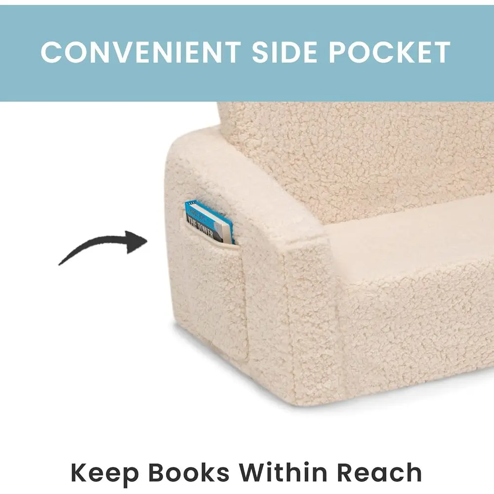 أريكة شيربا قابلة للطي 2 في 1 صديقة للأطفال باللون الكريمي