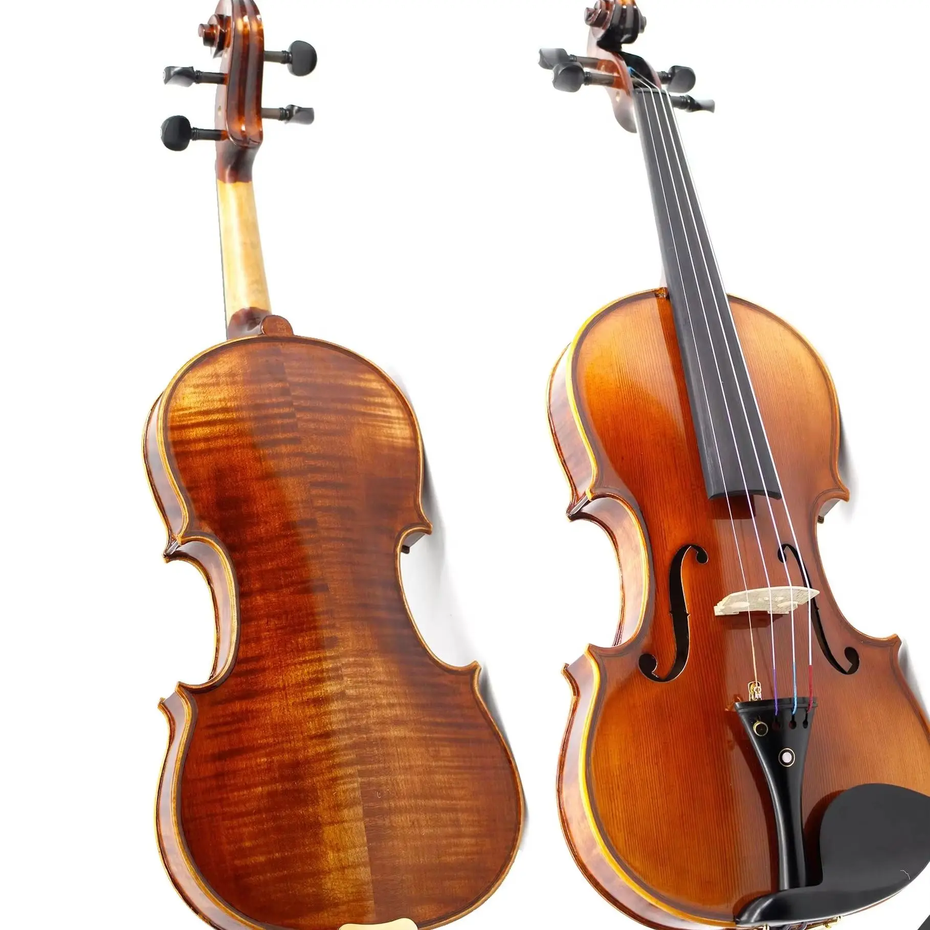 Handmade Matte Violin 4/4 3/4 Size, Natural Flamed Maple Two-Piece Back, Solid Wood, Ebony Fittings