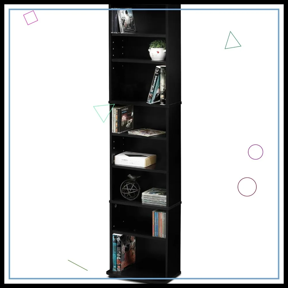 

8-Tier Tall Narrow DVD Shelf with Adjustable Shelves, CD Rack Media Storage for Living Room Home Office
