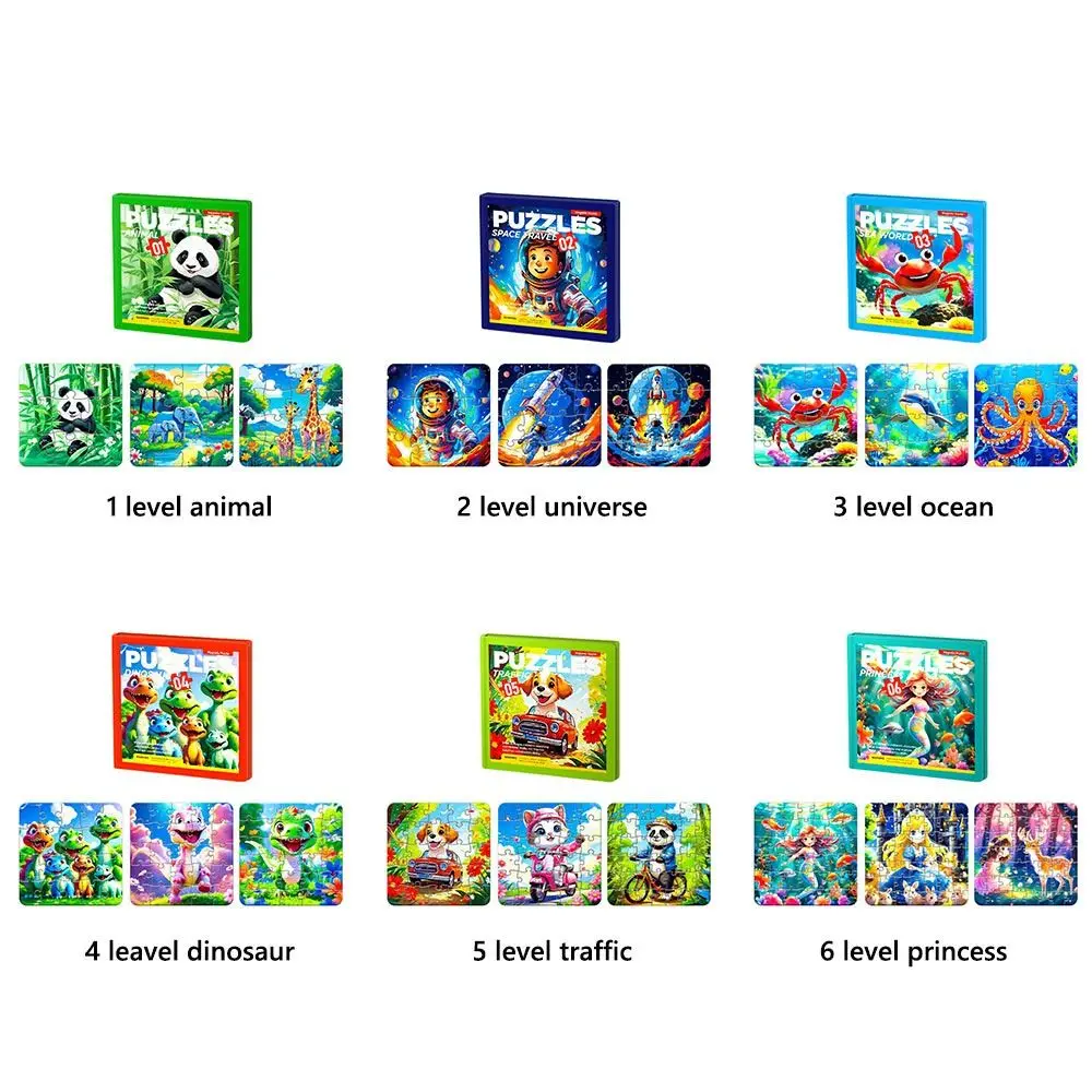Magnetyczne puzzle dla dzieci z kreskówkami, wielokolorowe, stopniowane poziomy od łatwych do trudnych, zabawki edukacyjne, rozwijające uwagę, ulepszone magnesy, układanka.