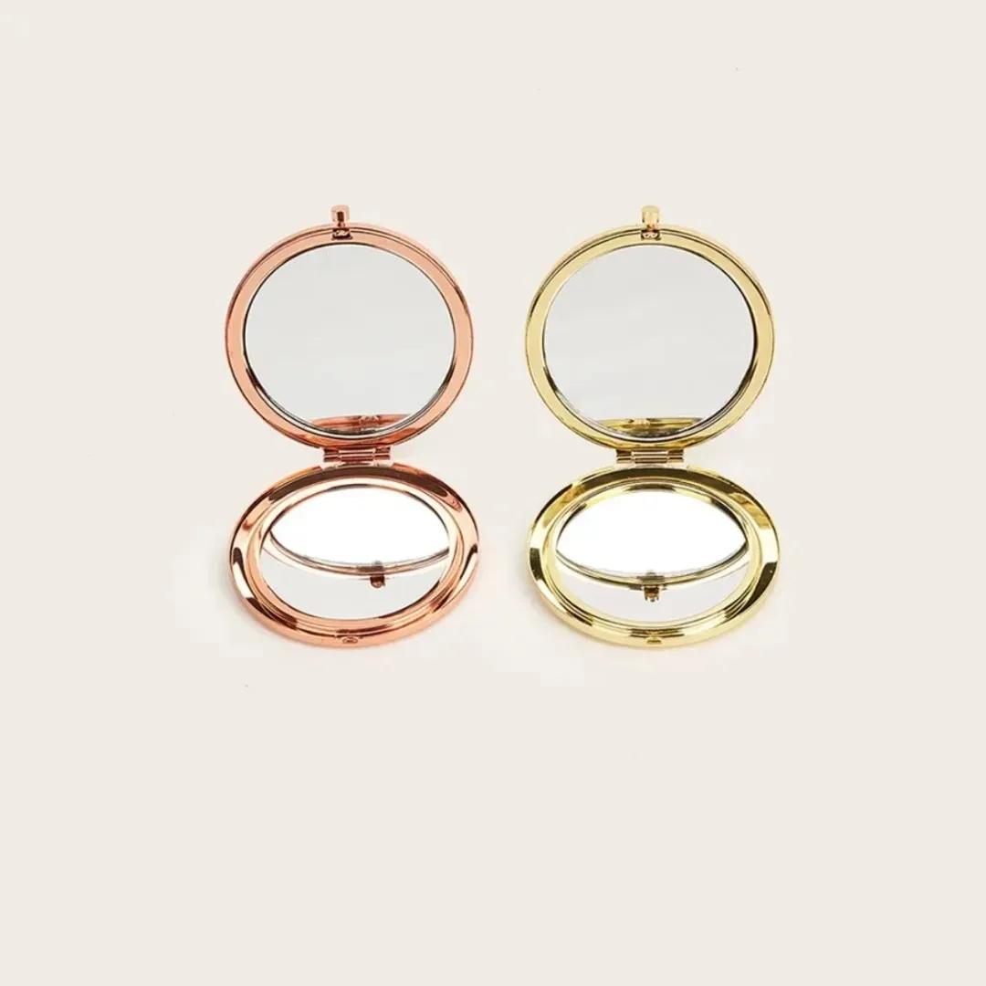 Espejo pequeño de doble cara, espejo de maquillaje redondo plegable portátil, Mini espejo de bolsillo de mano Simple de oro rosa para hombres y mujeres, 1 ud.