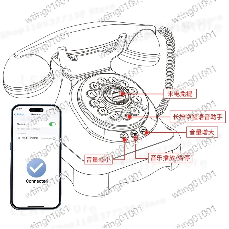 for Vintage Bluetooth Landline Phone Wireless Retro Desk Telephone with Loud Ringtone for Home Office Use Classic Design