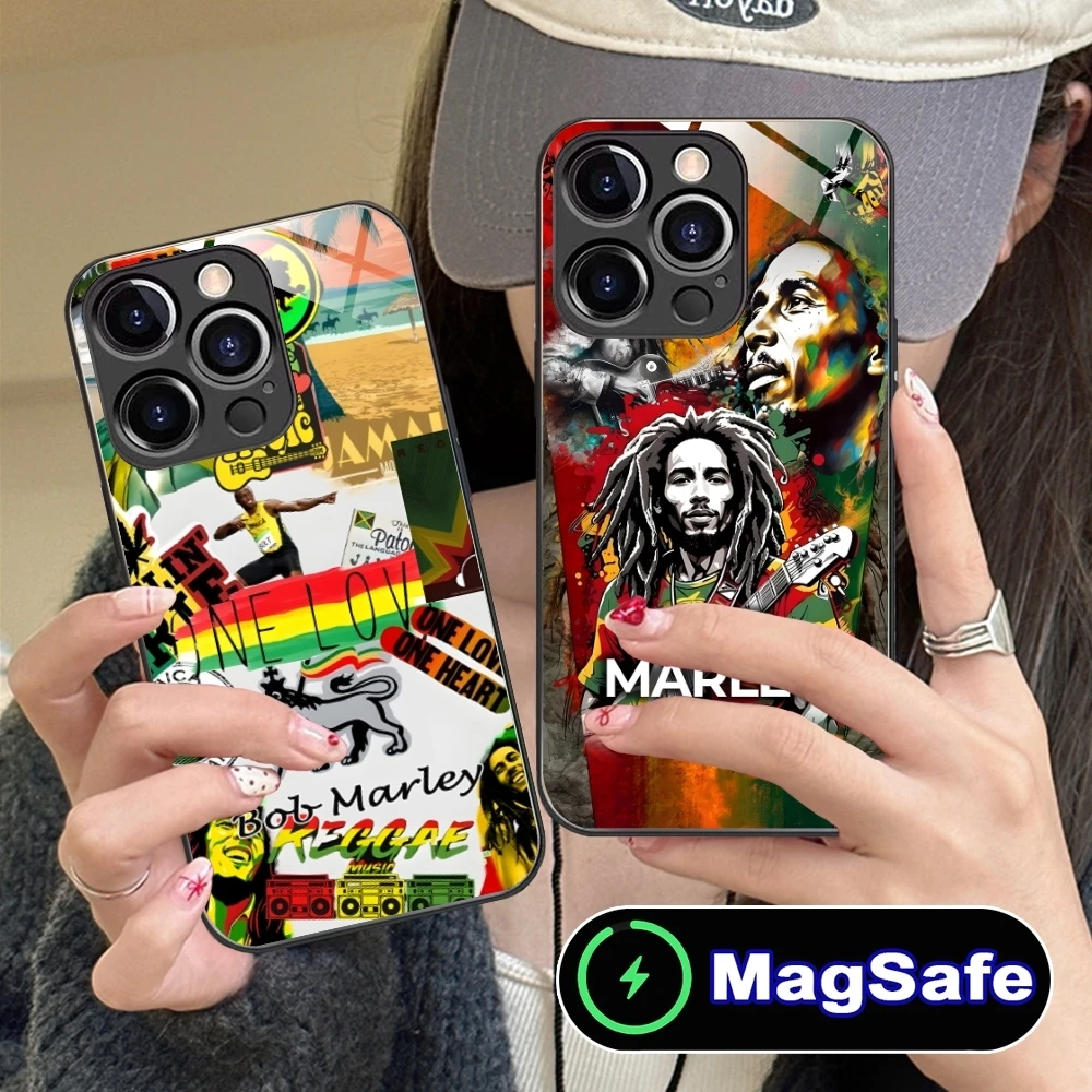 Reggae Bob Marley Mobile Cell Phone Case for iPhone 16 15 14 13 12 11 Pro Max Plus Mini MagSafe Wireless Charging Glass Cover