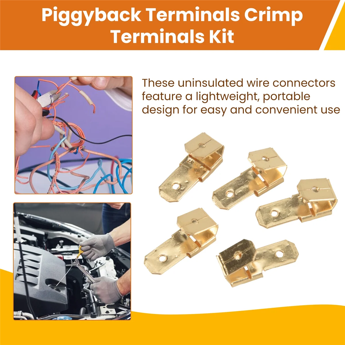 CHCH 25 Pcs Piggyback Spade Connectors, 3 Way Adapter Dual Male to Single Female Brass Quick Disconnect Connectors