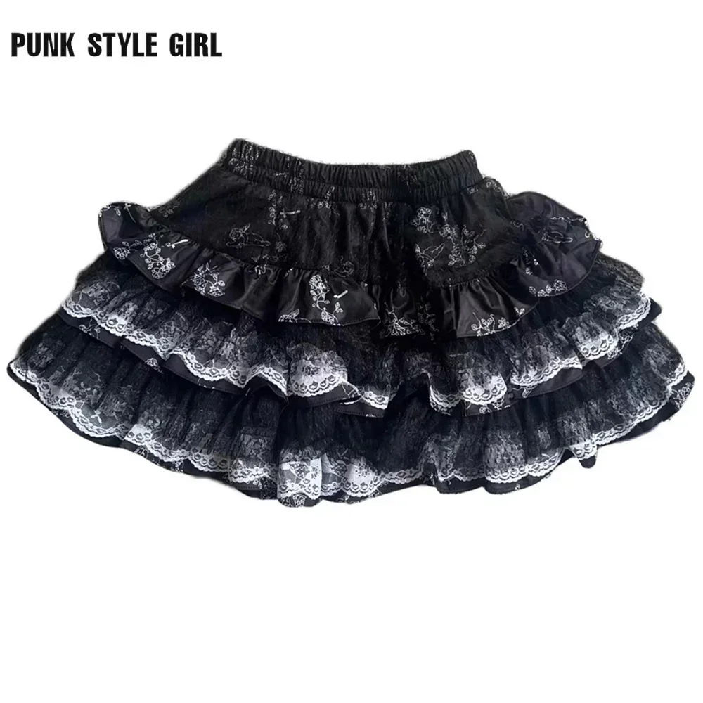 Cosplay Custume Patchwork Women Lace Kawaii Skirt Harajuku Girls Lolita Gothic Skirt Women Retro Ruffle Cake Tired Skirts Street