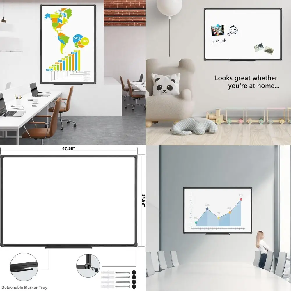

48 x 36 Magnetic Dry Erase Board with Black Aluminum Frame for Wall Mounting in Home, Office, and School