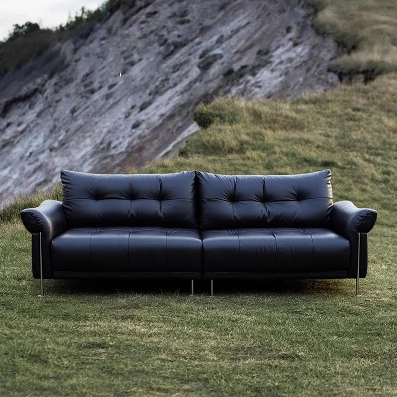 #Black Sofa Button Tufted Backrest Thin Metal Legs Modular Split Design Modern Minimalist Industrial Style Living Room Furniture