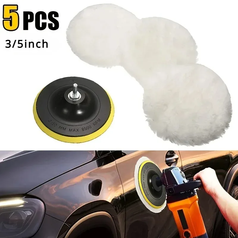 

5 шт., набор полировальных подушечек для автомобиля, шерстяной полировальный круг, инструмент 3/4/5 дюймов, набор сверл для полировки автомобиля, автокраска, уход за воском