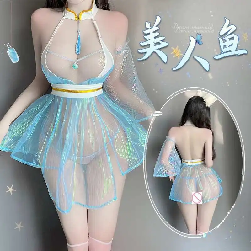 

Оптовая продажа, женское сексуальное прозрачное нижнее белье с лямкой на шее, платье для взрослых, леди, тонкое платье русалки, Babydoll, вечерние ночные рубашки