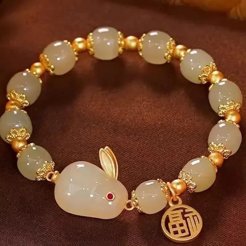 1pc Beauty Jade Rabbit Bracelet for Women Girls Rich Rabbit Small Rabbit Niche Design Charm Bracelets Friend Gift Jewelry