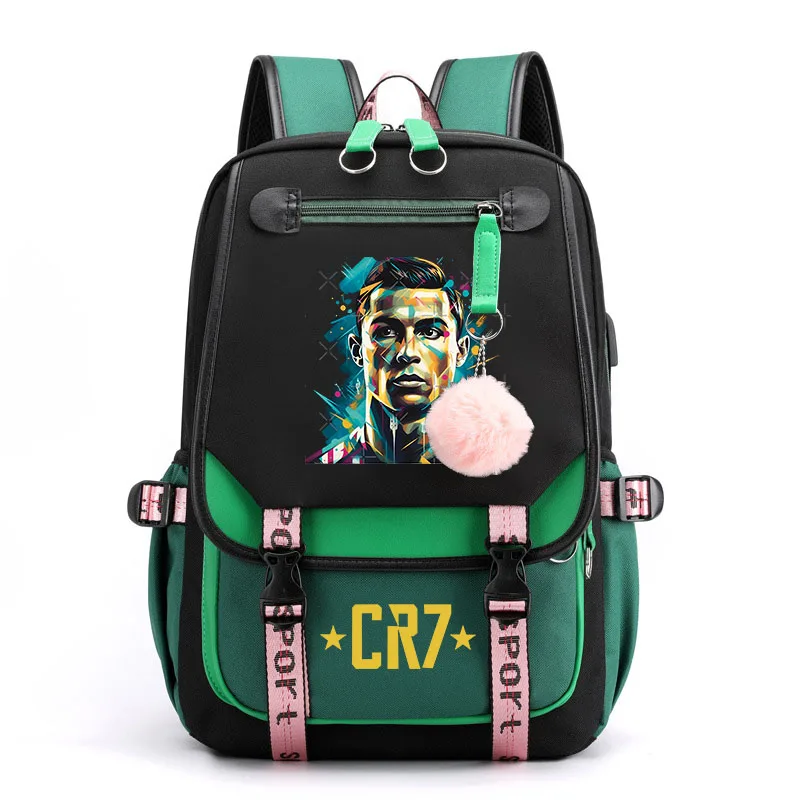 Ronaldo printed student schoolbag children\'s backpack leisure outdoor travel bag usb bag girl bag