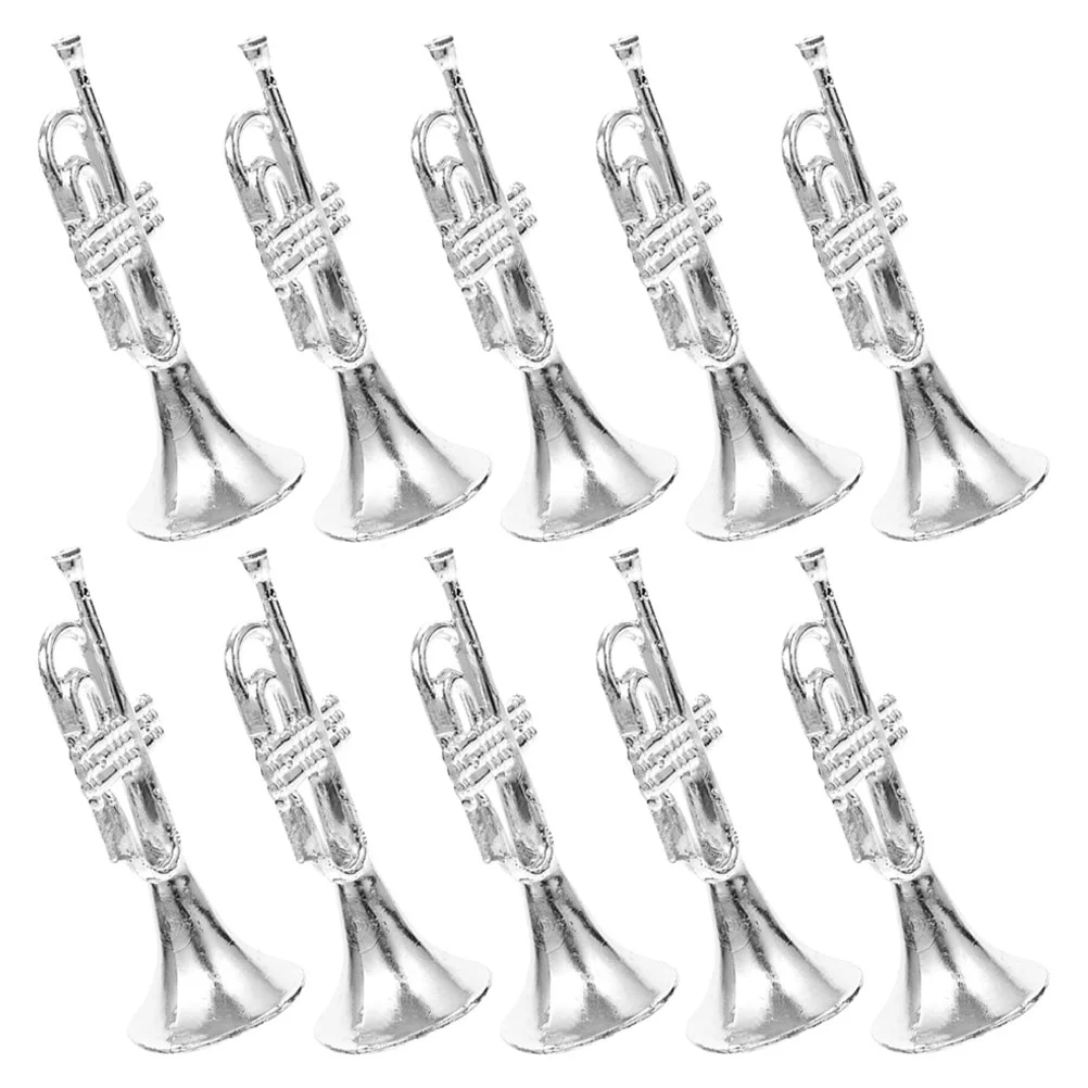 

10 Pcs Musical Instrument Model Plastic Lifelike Trumpet Mini Christmas Ornaments Accessories Toy