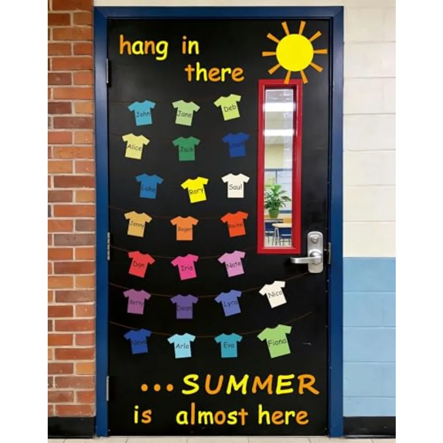 66Pcs Summer Shirt Classroom Door Decoration Bulletin Board Set Colorful T Shirt Hanging Under Sun Paper Cutouts for School Cha