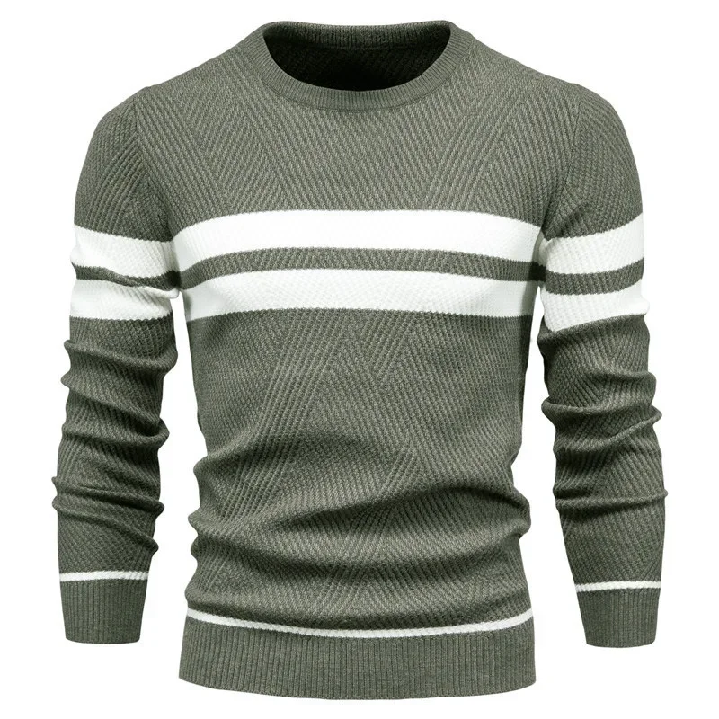 

Autumn and winter men's casual striped sweater high quality pullover match color crew-neck men's sweater size 2XL