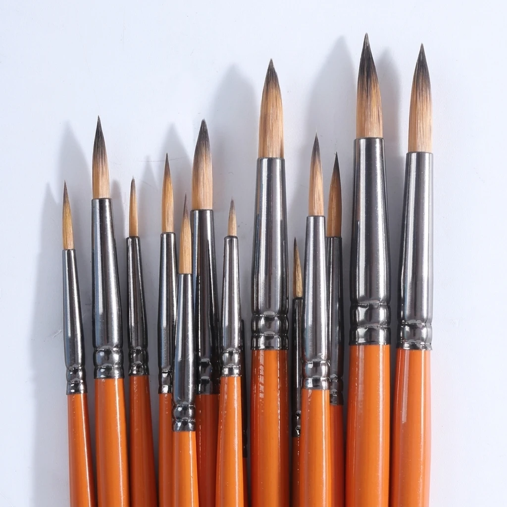Nylon Outlining Brush Fan-Shaped Single Brush Art Painting Watercolor Oil Detail-Finishing Brush Wood Handle Made China 14 Sizes