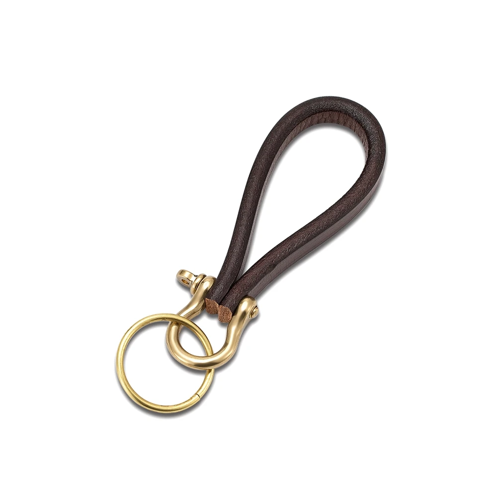 MKENDN Vintage Brass Keychain Handmade Genuine Leather Horseshoe Buckle Car Keychain Lanyard Women Men Accessories Handmade Gift