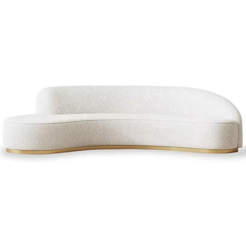 

Luxury modern living room furniture Italian metal gold white fabric cloth bag curved sofa