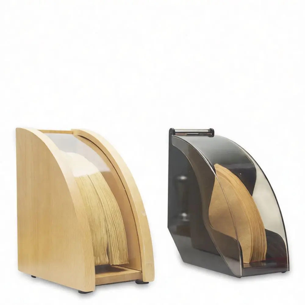 Hand Drip Coffee Filter Holder Box Solid Wood Acrylic Dust Cover Organizer For Coffee Lovers Barista Station Setup