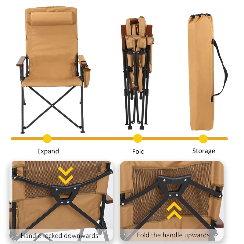 Adjustable 5-Position Folding Chair With Pillow & Armrests - Perfect For Outdoor Camping, Fishing, And Patio Relaxation