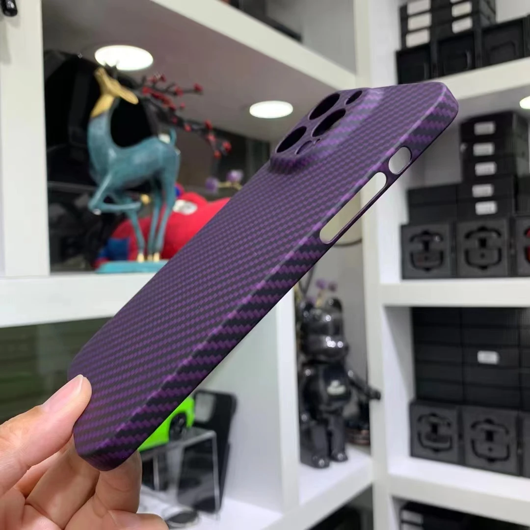Coque de téléphone violet ACC-Real Carbon pour iPhone 14, fibre de carbone Pure, appareil photo à trou fin, coque Anti-chute, coque 14 Pro Max