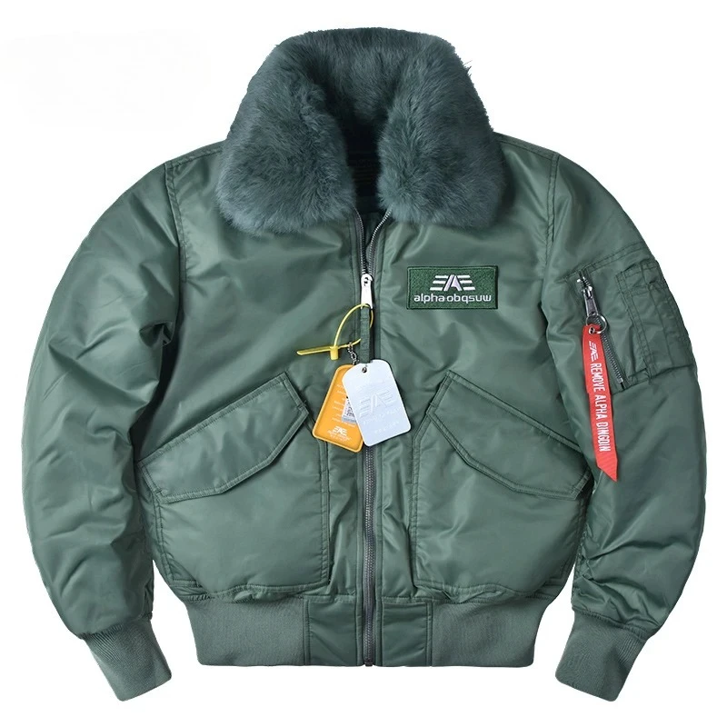 

Men's Winter Thickened Warm Pilot Baseball Jacket Fur Collar Flip Collar Solid Color Parker Coat Men's Tactical Cargo Jackets