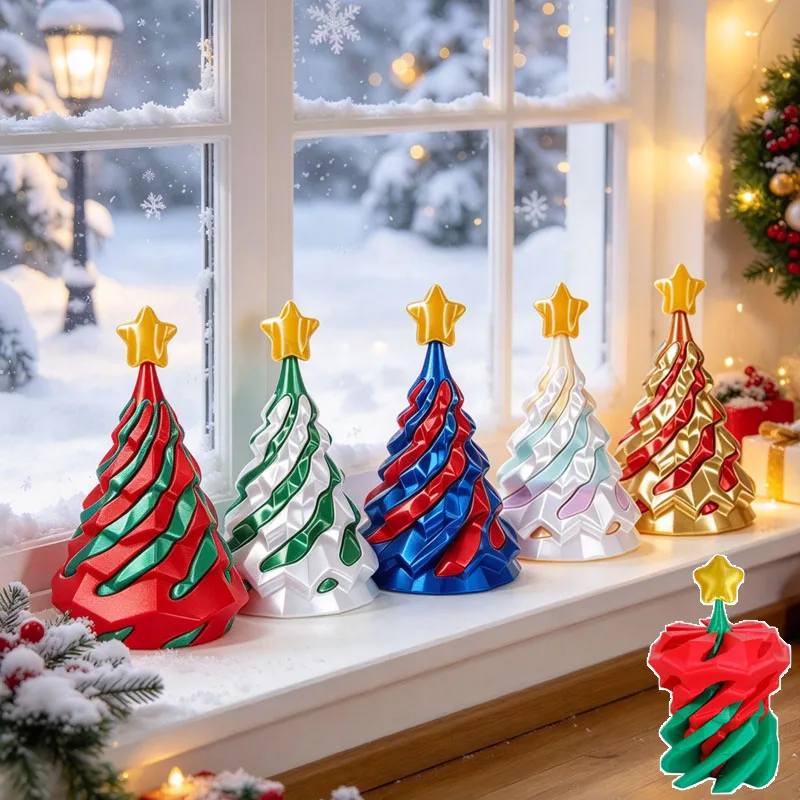 3D Printed Spiral Christmas Tree Toy Dual Color Swirl Cone Creative Stress Relief Gift for Home Decoration Xmas Desktop Fun New