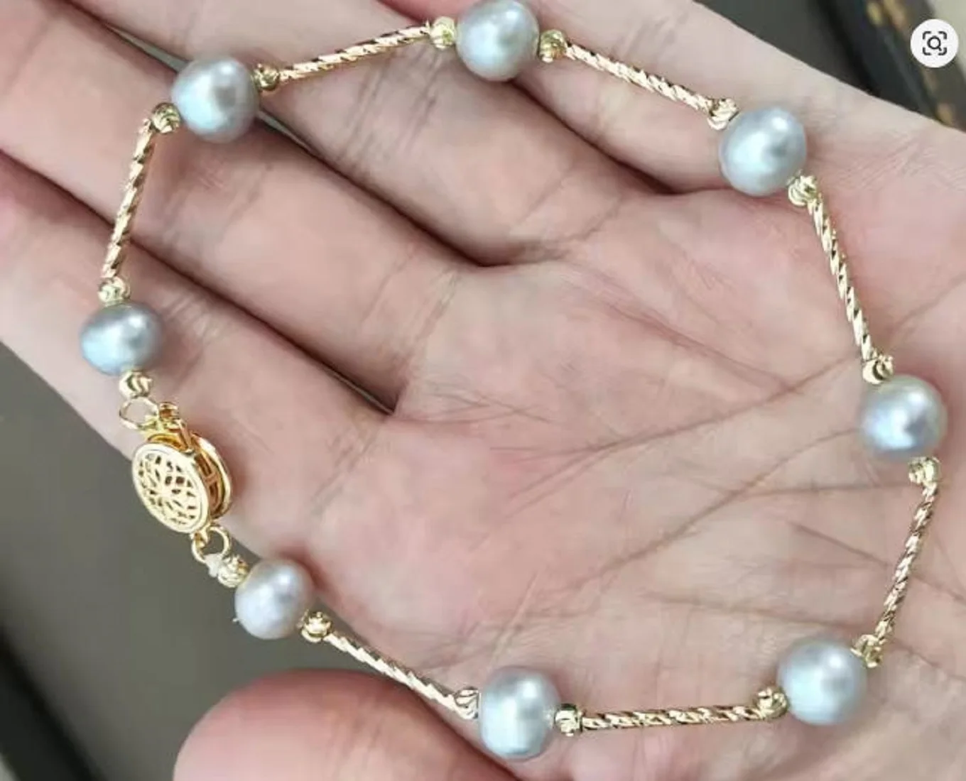 NEW GORGEOUS 8-9MM AAAA+ NATURAL Gray Tahitian PEARL BRACELET 14k Gold 7.5-8 inch