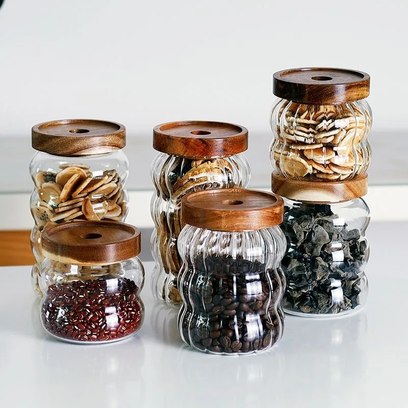 Striped Glass Sealed Jar Coffee Bean Dry Fruit Glass Storage Jar Kitchen Organizer