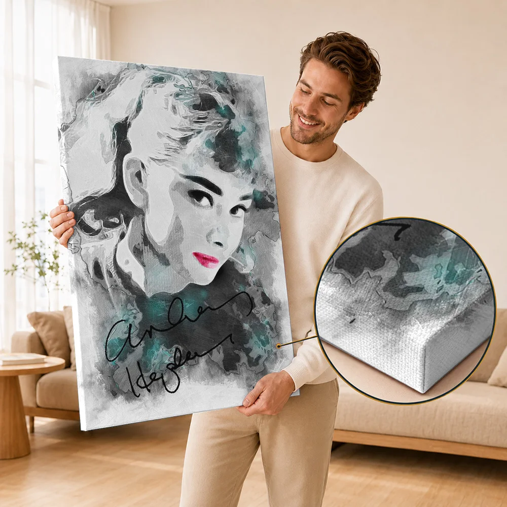 Audrey Hepburn Framed Canvas Print Posters Modern Graphic Style Wall Art With Customized Photo For Bedroom Ideal Film Fan Gift