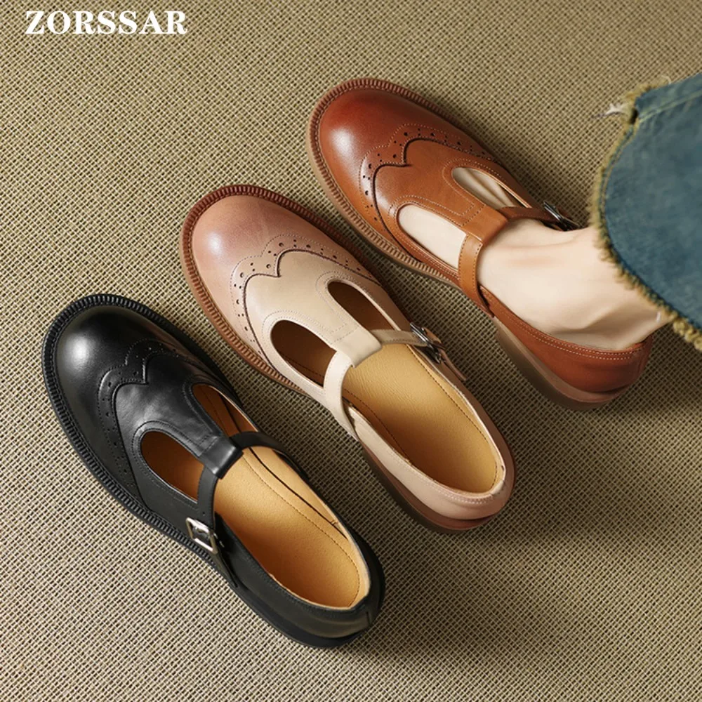 

Flats Mary Jane Shoes Female Genuine Leather 2025 Spring New T-Strap Ballet Shoes Women Square Toe Flat Cowhide Ladies Shoes