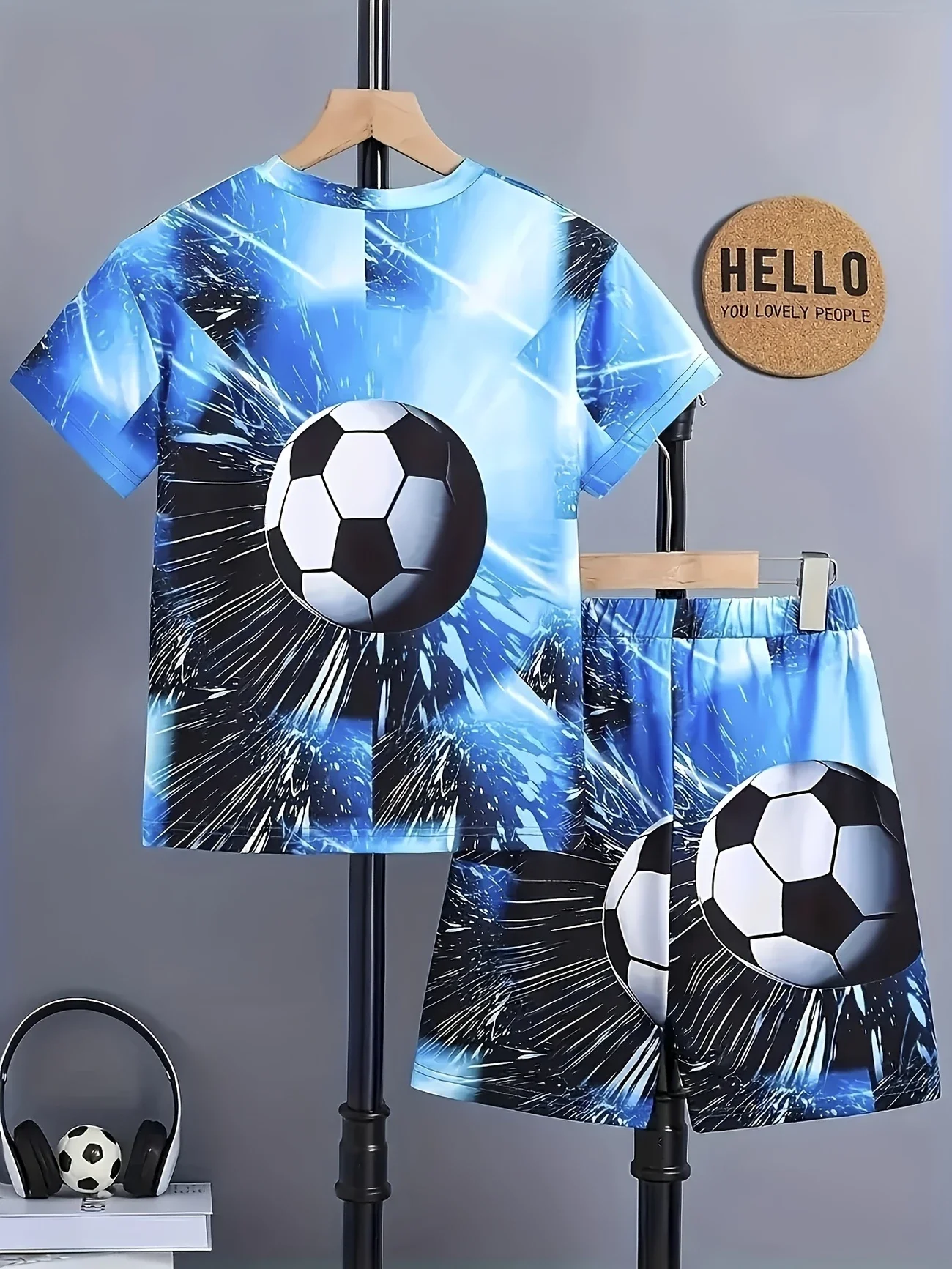 Fashionable 3D Printed Casual Short Sleeved T-shirt Set, Outdoor Sports Shorts Set, Suitable for Outdoor Activities