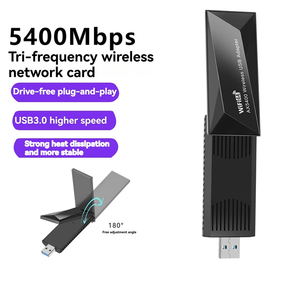 2026 جديد + AX5400 WiFi 6E USB محول 5400Mbps بطاقة WiFi لاسلكية 2.4G/5G/6 جيجا هرتز ثلاثي الموجات USB3.0 WiFi6E محول لـ Win10 & Win11 #3