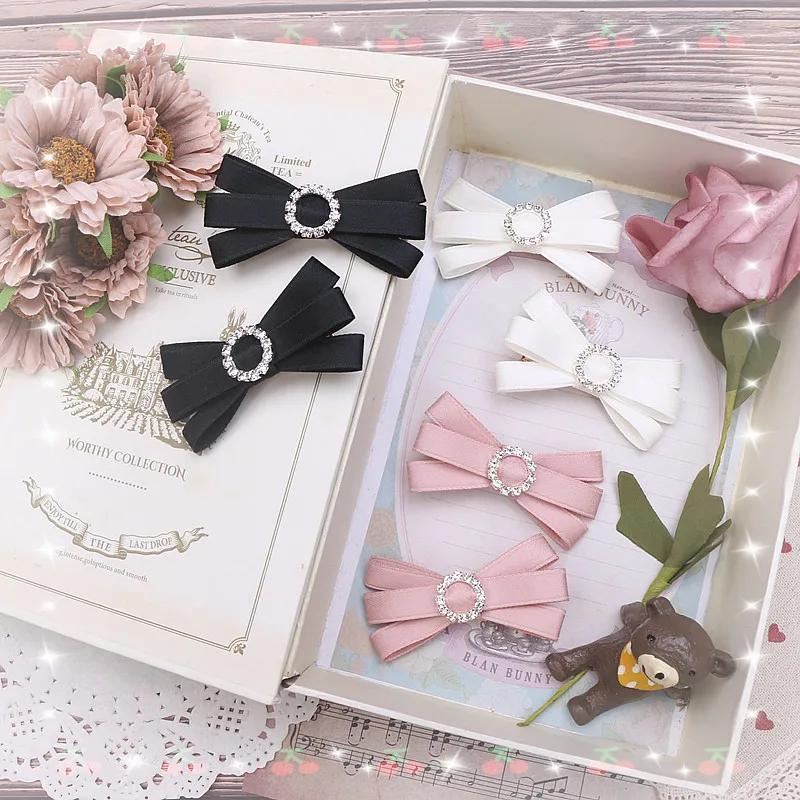 

Короткие стильные винтажные женские заколки для волос, 1 пара, изящные заколки для волос со стразами для девочек, волосы Loria Jiraikei, бант для волос ручной работы