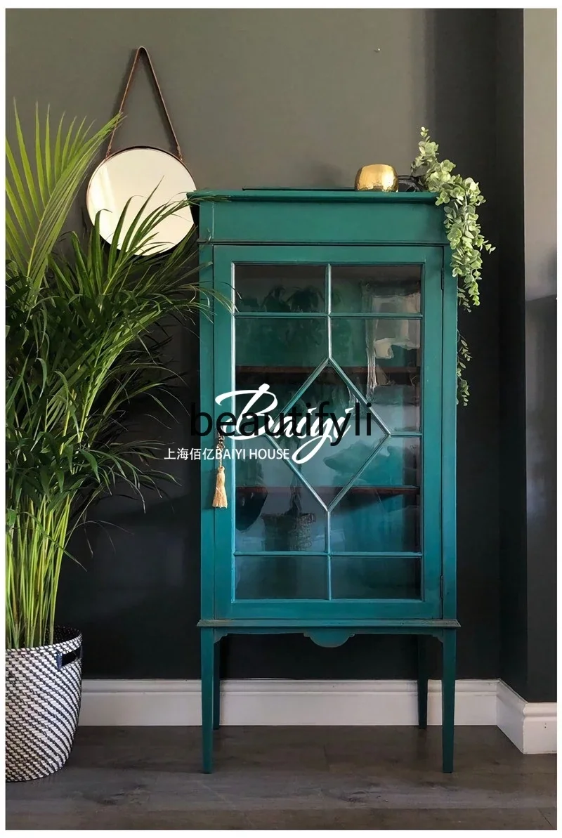 E182 American rural retro style solid wood, simple French style, living room display cabinet, dining  integrated storage cabinet