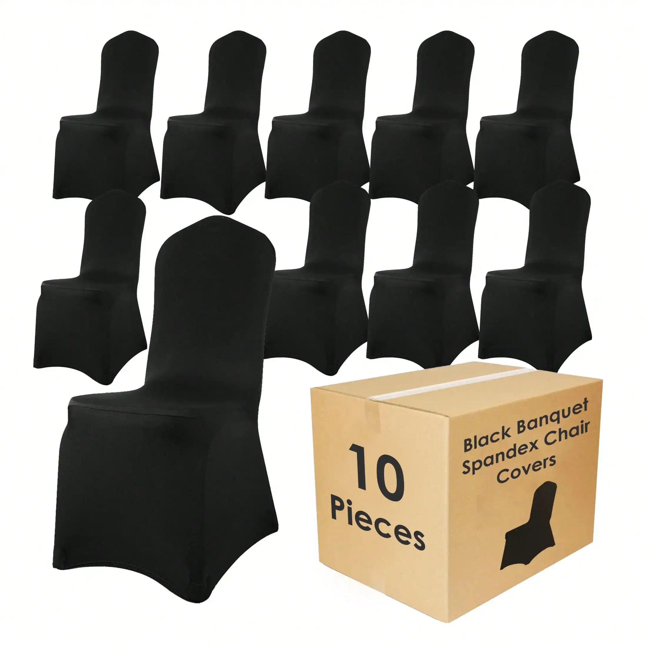 Craft And Party Black Spandex Chair Covers (10/50 Pcs), Stretchable Washable Fitted Slipcovers for Banquet, Wedding, Party and H