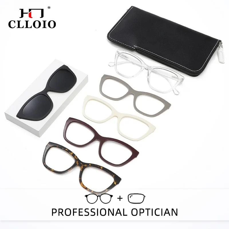 CLLOIO Classic Magnetic Clip On Anti Blue Light Reading Glasses Women Polarized TR90 Myopia Glasses Custom Prescription Eyewear