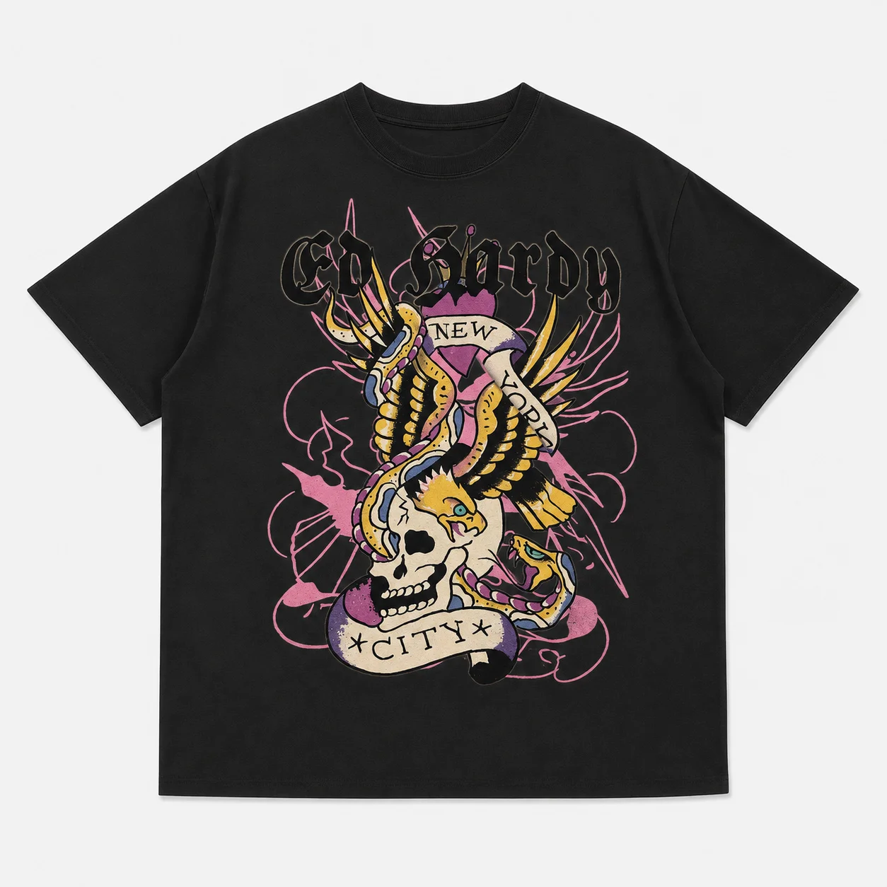2026 Goth Tattoo Art Tee Men Women Retro Eagle‑Snake Skull Scroll Banner Print Cotton Short‑Sleeve Y2K Rock Street T‑Shirt