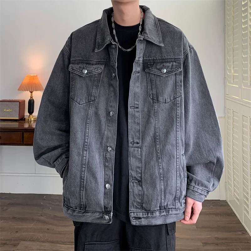 

2024 Autumn New Oversize Denim Jackets Men 12oz Washed Classical Denim Coats