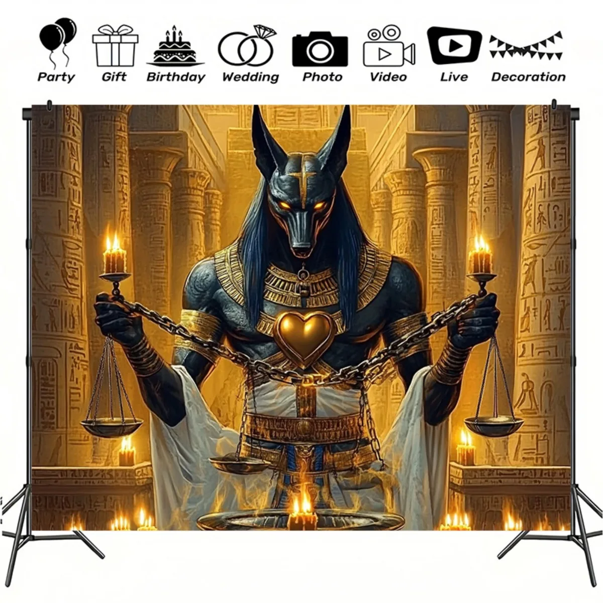 Große Wandteppiche mit Anubis-Statue im ägyptischen Stil – Langlebiger altägyptischer Hintergrundstoff mit Anubis-Motiv – Detail 4