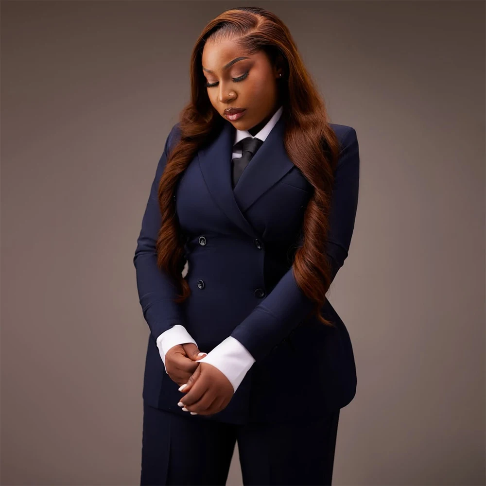 

Navy Blue Women's Suits 2026 Formal Regular Length Slim Fit Blazer High Quality Double Breasted 2 Piece Jacket Pants Sets
