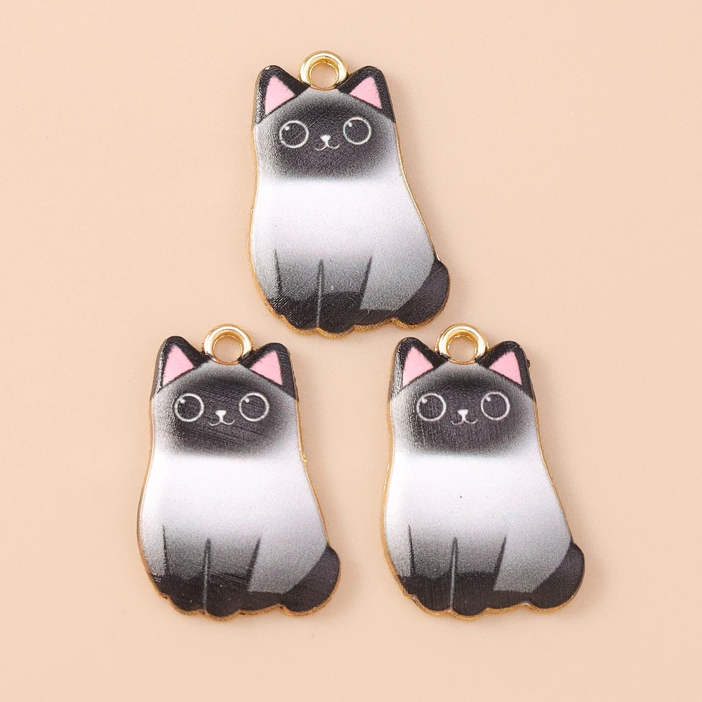 Leslie 10 Stück Cartoon-Emaille-Katzen-Charms, niedliche goldfarbene Metall-Tierkatzen-Anhänger für DIY-Halsketten, Armbänder, Schmuckherstellung – Detail 19