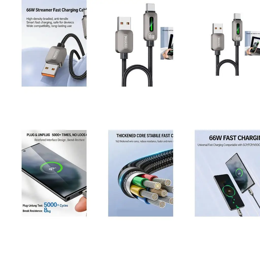 Fast Speed 480Mbps USB To Type C Power Cable With LED Light And Braided Cover  D2RC
