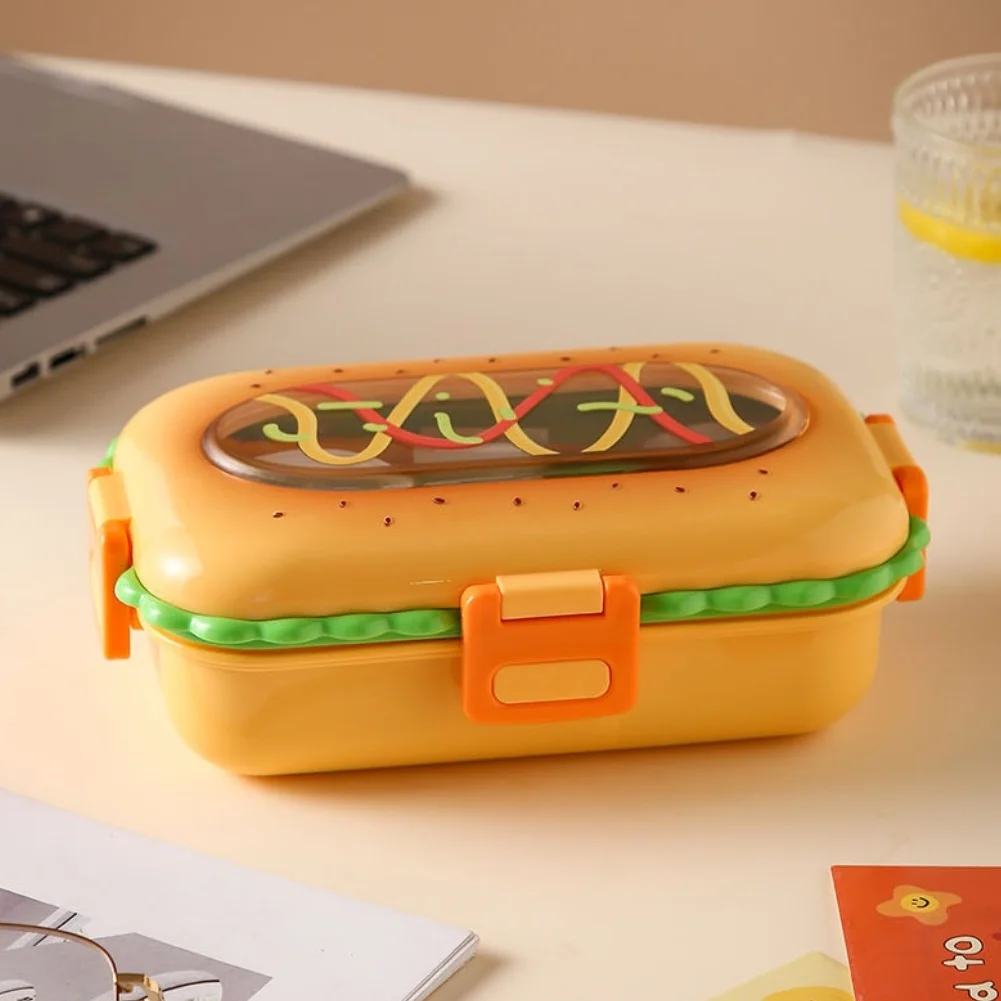 1PCS 430/600ml Hamburger Shaped Stainless Steel Compartment Thermal Lunch Box Cute Burger-Bento Box For Picnics/travel/commutes