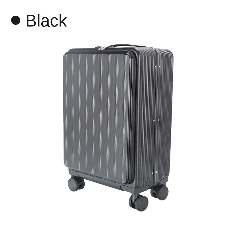 Valise d'embarquement avec couvercle d'ouverture avant, cadre en aluminium, boîtier à roulettes, PC pur, noir, boîtier d'ordinateur, fournisseur de voyage, 20 po, 16 po