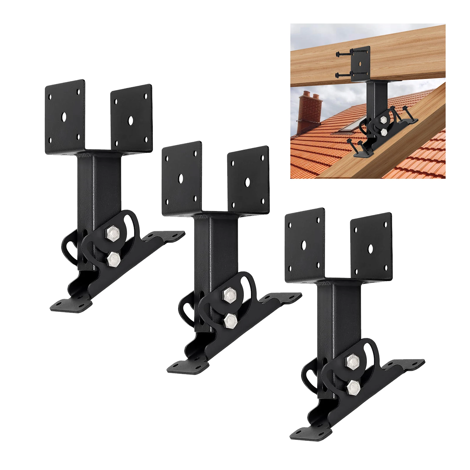 3Pcs Pergola Support Hardware, Patio Roof Riser, Adjustable roof riser beam installation bracket for roof pergolas and pavilions Angle Adjustable Metal Gazebo Roof Kits