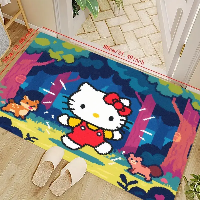 

1 шт. Kawaii Hello Kitty Pixel Art напольный коврик 50x80 см (19,6x31,5 дюйма), коврик с милыми лесными животными из мультфильмов, нескользящая моющаяся дверь