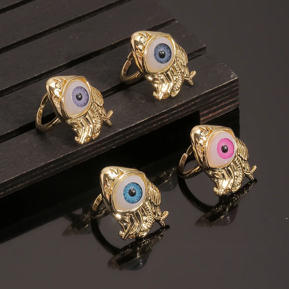 

Fashionable Gold Plated Copper Ring Devil's Eye Exaggerated Personality Ring Women's Tail Ring Stylish Accessory New Model