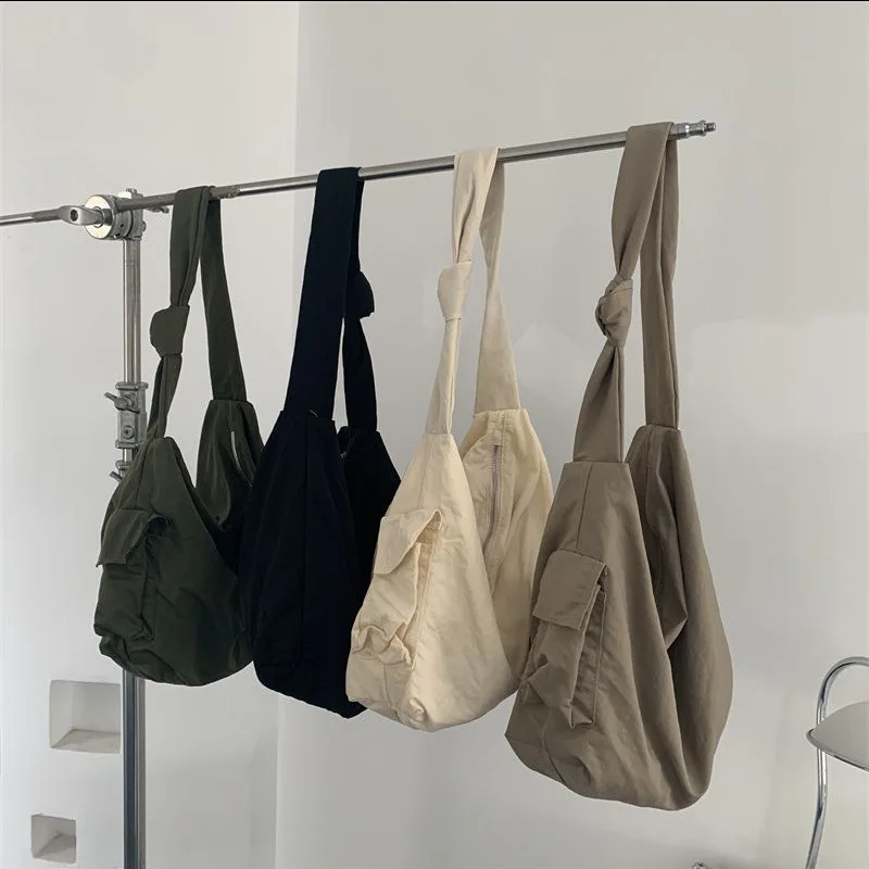 Women Nylon Crossbody Hobo Bags Large Capacity Canvas Knotted Shoulder Strap Messenger Bag Female Casual Travel School Sling Bag